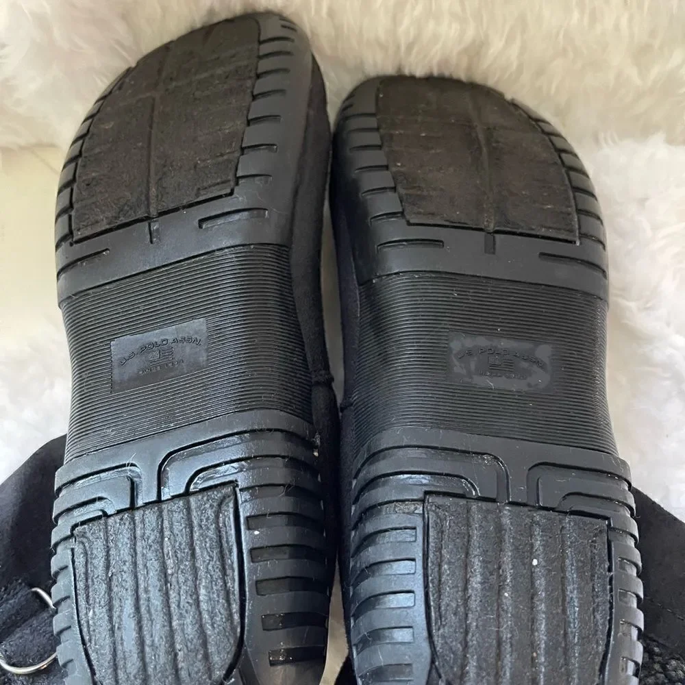 US Polo Assn black faux suede mid  calf pull on boots rubber soles size 11